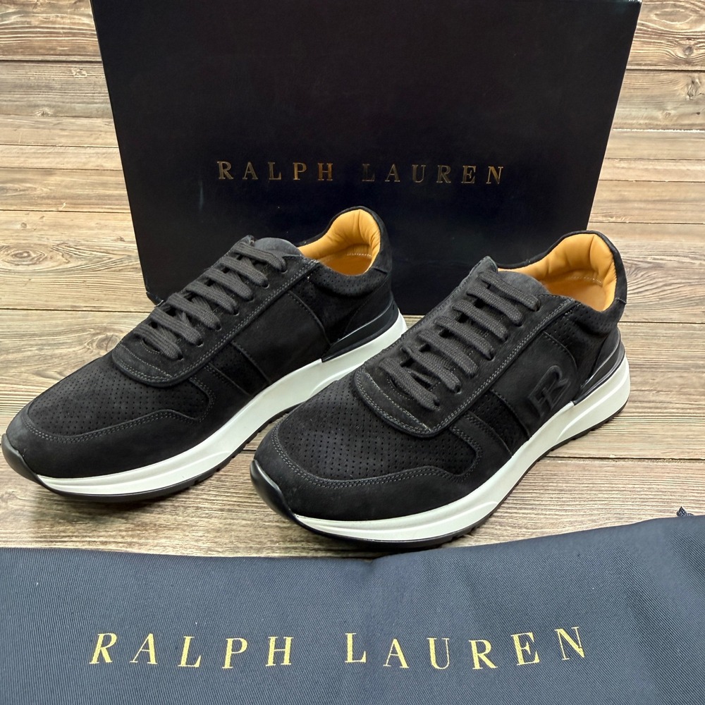 Ralph Lauren Purple Label Mens Size 9 D Ethan Suede Sneakers Black Italy NEW